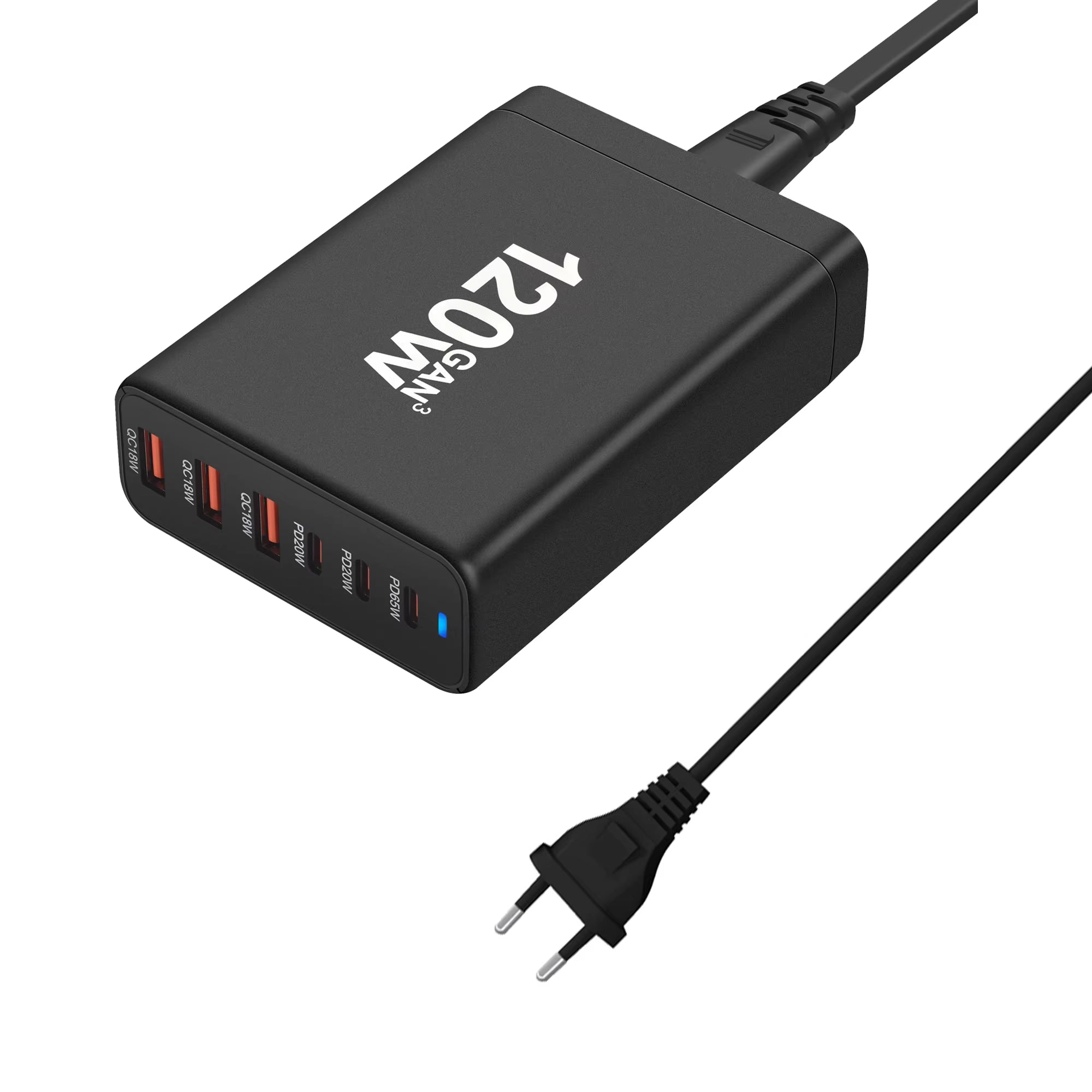 120W GAN Multi USB Charging Station 6 Port Hub Type C Charger PD Fast Charging Station Smart Charger for Iphone Samsung Xiaom