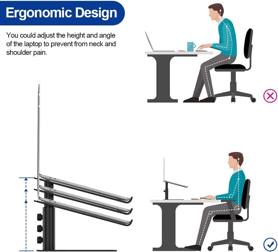 Aluminum Laptop Stand, Ergonomic Adjustable Notebook Stand, Riser Ho