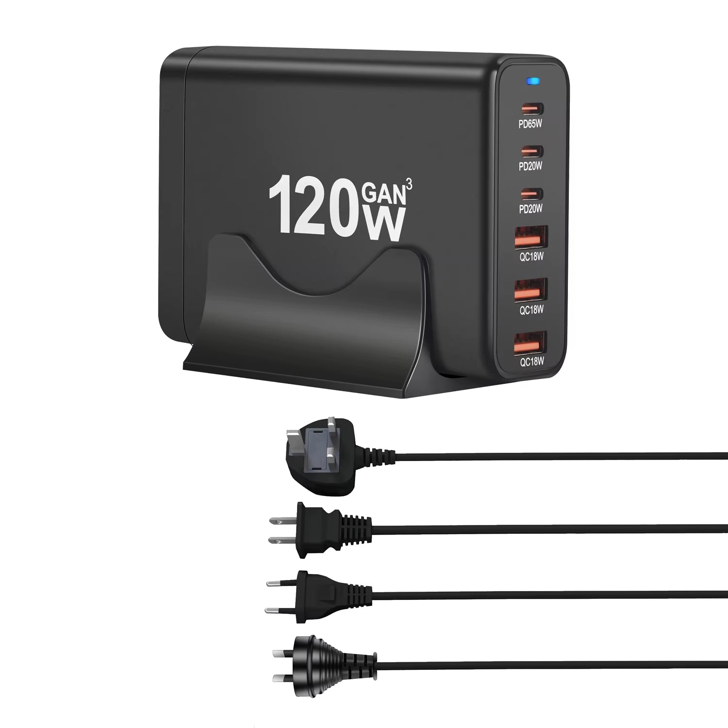 120W GAN Multi USB Charging Station 6 Port Hub Type C Charger PD Fast Charging Station Smart Charger for Iphone Samsung Xiaom
